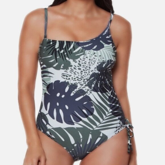 NWT! Bar III Multi Color Moody Tropics One Shoulder One Piece Swimsuit NEW! - Picture 1 of 5